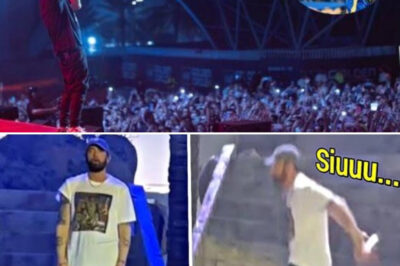 Eminem stunned fans at his electrifying Abu Dhabi concert with an unexpected and unforgettable twist—channeling his inner Cristiano Ronaldo by mimicking the legendary footballer’s iconic “Siuu” celebration on stage. The crowd at the Etihad Arena erupted with excitement as the rapper playfully honored the global sports superstar during his performance.
