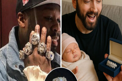 50 Cent decided to destroy his trademark ring to get Tajia Diamonds to craft it into a gift for Eminem’s little Elliot. Eminem had to burst out a shocking rap after seeing this wonderful gift