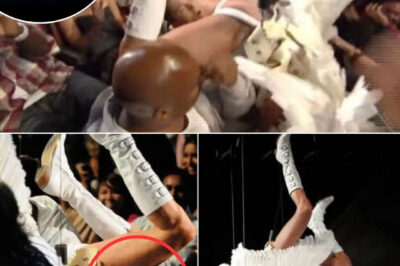 In a moment no one saw coming, Justin Bieber, dressed in a full angel suit, lost his footing and tumbled straight into Eminem’s lap during a live performance. Gasps filled the arena as Eminem’s stunned expression turned into sheer disbelief. The rap legend, known for his no-nonsense demeanor, froze as the audience erupted into laughter. Social media went wild, replaying the bizarre, almost cinematic moment, with fans calling it the most unexpected crossover in music history. One thing’s for sure—this is a performance no one will forget anytime soon!