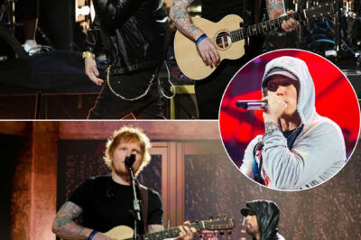 Eminem’s surprise appearance during Ed Sheeran’s concert in Detroit on July 15, 2023, was nothing short of historic—a collision of two musical worlds that sent the crowd into absolute chaos. The moment Eminem stepped onto the stage, the energy in the stadium skyrocketed, proving that Detroit will always belong to its hometown legend. Performing Lose Yourself and Stan, he commanded the audience with his signature intensity, while Ed Sheeran seamlessly blended his voice into the performance, creating an unexpected yet electrifying collaboration. The sheer volume of the crowd’s screams, with thousands rapping every word in unison, made it clear that this was more than just a guest appearance—it was a moment of pure musical magic.