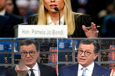 Pam Bondi didn’t just appear on The Late Show—she dominated it. In a jaw-dropping moment that had both the audience and Stephen Colbert stunned, Bondi fired back with a brutal one-liner that completely shifted the tone of the show