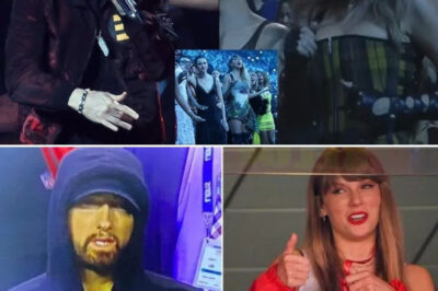 Look At This! This Is How Global Superstar Taylor Swift Became An Adorable “Fangirl” When She Attended Eminem’s Performance! While Eminem Was Rocking The Stage With His Iconic Performance Of “Houdini” At The VMAs, Taylor, Sitting In The Audience, Couldn’t Sit Still And Was Seen Standing Up And Swaying To The Beat Of Eminem’s Rap! This Moment Between Taylor And Eminem Quickly Went Viral And Became A Hot Topic Right After The Performance!