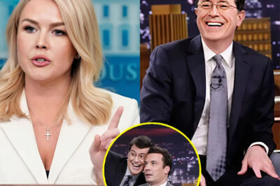SHOCKING TV SHOWDOWN: Karoline Leavitt Hijacks Stephen Colbert’s Stage in Explosive Clash—Audience Gasped, Segment Cut Short, and TV History Was Made! What Sparked This Unbelievable Confrontation, and Why Did the