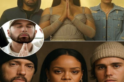 In a performance no one saw coming, Eminem joins forces with Rihanna and Justin Bieber in “Prayer”—a soul-stirring anthem that blends rap, pop, and gospel into something transcendent. Eminem confesses with brutal honesty, Rihanna carries the chorus like a cry to the heavens, and Justin’s voice glows with hope. It’s not just a song—it’s a plea, a healing, a worship moment for a generation searching for light in the dark.