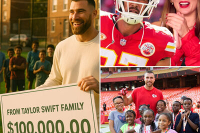 In a move no one saw coming, Travis Kelce donated $100,000 to build a mini football field for kids in his neighborhood. But it wasn’t just the generosity that caught everyone’s attention — it was the name behind the gift: “From the Swift Family.” Instantly, rumors erupted. Did Travis just quietly hint that he and Taylor Swift are already building a life — and a home — together? Or was this a subtle sign of something even bigger?