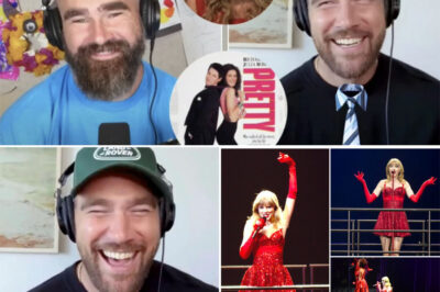 Jason and Travis’s review of Pretty Woman quickly went off track when Jason jokingly claimed Travis was living the reverse version — as “Pretty Man.” And now, we can pretty much imagine what Travis might wear when Taylor comes home next time! Taylor herself commented on the podcast clip — dropping a heart emoji… and a red dress.