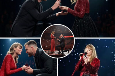 MAGICAL MOMENT: Taylor Swift Stood Radiant in a Sparkling Red Gown, Commanding the Stage Like a True Queen — But Just as She Hit the Climax of “Love Story,” the Music Cut Out and the Lights Went Dark. Suddenly, a Single Spotlight Pierced the Darkness… Revealing Travis Kelce at Center Stage. What He Said Next Left Thousands Screaming and Swift Speechless — You Have to Hear It to Believe It…