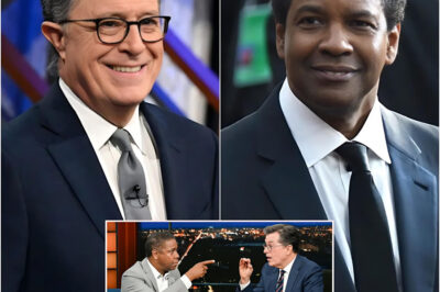 Denzel Washington DROPS the mic and WALKS OFF — live on national TV! Not out of anger… but because one single question crossed the line. On Stephen Colbert’s show, the conversation suddenly turned to “Hollywood accountability” and politics. Denzel didn’t hold back, firing back: “You don’t get to lecture me on values when the industry still profits from contradiction.” The studio went dead silent. Colbert forced a smile… but Denzel had already unhooked his mic and walked straight off the stage. Social media exploded: “That wasn’t a walkout — that was leadership.” — “Colbert just got hit with the truth.”