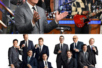 Late-night TV was never meant to look like this. When Stephen Colbert’s show was suddenly canceled, rivals who had spent years mocking each other did something no one saw coming — they walked onto his silent stage together. No lights. No applause. No cameras rolling. What followed wasn’t a stunt — it was a moment that shook the entire industry. Behind the curtain, whispers point to a deeper truth: corporate infighting, political deals, and a battle for control that reaches far beyond television. Colbert’s fall may not be the end of the story… it may be the opening shot of a war that could change late-night forever.