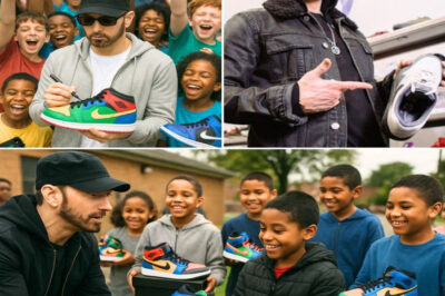 Eminem just shocked the world by donating **300,000 pairs of Nike Air Jordans to kids in Detroit in under 48 hours**—but the real story isn’t about money or headlines. It all ties back to a private moment from his past: a barefoot child, a single sentence that haunted him, and a vow he kept hidden until now. Fans are asking: what pain from Eminem’s childhood drove this massive act of generosity? And could this be the start of an even bigger mission? The truth behind the $10 million gift is more powerful than anyone imagined.