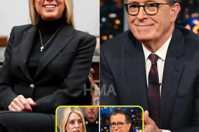 Just 30 minutes ago, Pam Bondi turned *The Late Show* on its head — leaving Stephen Colbert visibly rattled and forcing an apology backstage that no one expected. Now, whispers of a possible suspension are swirling around the show. What exactly did Bondi say that left the host shaken, and why are network executives scrambling behind the scenes? The truth may be even more explosive than the on-air clash itself.