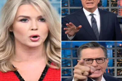 “Leavitt vs. Colbert EXPLODES on Live TV!” Karoline Leavitt charged onto *The Late Show* stage ready to unload, but Stephen Colbert’s razor-sharp response turned the ambush into a masterclass in humiliation. With just two lines, he flipped the script, left Leavitt speechless, and had the audience on its feet. His final comeback — a single, cutting question — is already echoing across the political world. What exactly did Colbert say that left viewers stunned and the internet ablaze?
