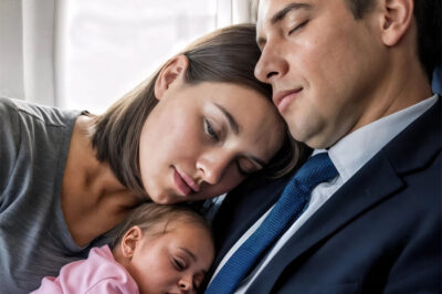 An exhausted mother and her baby fall asleep on a CEO’s shoulder during a flight—What happens when she wakes up leaves her speechless