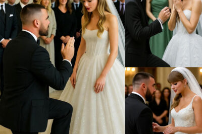 Travis Kelce got down on one knee, Taylor Swift’s tearful nod in her wedding dress sealed a quick yes in front of family and friends that paved the way for a fairytale fall wedding that is shaking up fans and the celebrity world…5 days countdown…….