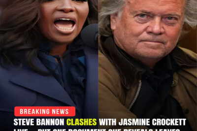 LIVE BREAK: Steve Bannon is MAD at Jasmine Crockett — but just one piece of evidence she presented left him speechless… Bannon screamed in the middle of the studio, trying to fight back, until Crockett pulled out a document, placed it gently on the table, and said: “You should read the last page.” The room fell silent — and just seconds later, Bannon’s face paled at a shocking detail in the document…