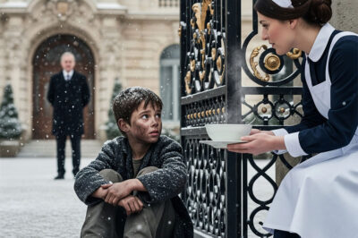 A kind maid saw a small, starving boy shivering outside the mansion gates. Believing her wealthy boss was gone for the day, she risked everything to sneak him into the kitchen and give him a hot meal. But her boss returned home early, her face pale with terror, ready to be fired. …The billionaires’ reaction left her utterly sh0cked, freezing her in place….