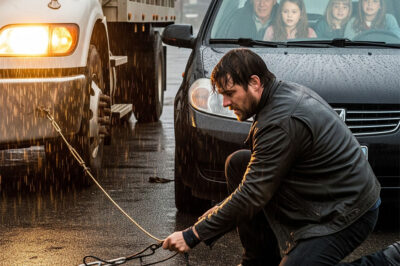 I was an exhausted truck driver battling a storm when I pulled over to help a stranded family. I towed their car without asking for a dime. The father only shook my hand. Two weeks later, my boss called me in he was sitting there.