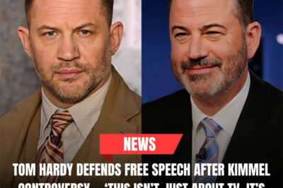 HOLLYWOOD IN FLAMES: Tom Hardy’s Explosive Defense of Jimmy Kimmel Ignites a Nationwide Free Speech Firestorm That Reaches Far Beyond Late-Night Comedy