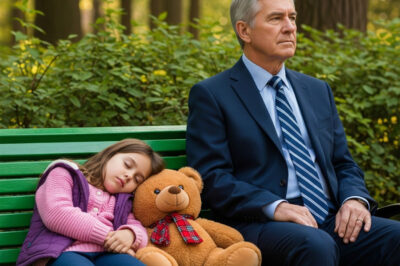 Every night, a little girl curled up on the same park bench with her teddy bear. No pillow, no blanket—just the cold night air. When a wealthy businessman finally stopped to ask why, her answer made him cry.
