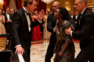 A thin, homeless Black woman was being escorted out of a lavish charity gala by two security guards. She looked toward the grand piano and cried out, “Please let me play in exchange for a plate of food!” The guest of honor, legendary pianist Lawrence Carter, stepped forward, gestured to the guards to stop, and said, “Let her play.” What happened next plunged the entire room into absolute silence.