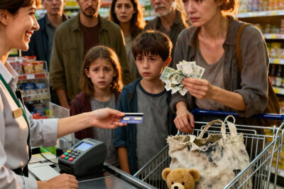 Mother of quintuplets can’t pay for groceries; a voiceover says, “Your bill is already covered.”