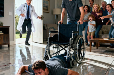 My brother suddenly shoved me, flipping the wheelchair and sending me crashing onto the tile floor. “Stop faking it for attention,” he sneered. The whole family burst into laughter as I struggled to breathe, and no one bothered to help me up. What they didn’t know… was that my doctor had been standing right behind them, quietly watching everything. He cleared his throat, stepped forward, and said the words that froze the entire room.