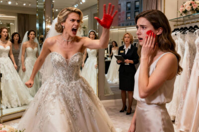 During the fitting for her $20,000 wedding dress—the dress I paid for—my sister suddenly slapped me in front of everyone. “You’re ruining my moment!” she screamed, freezing the entire boutique. I touched my cheek, then simply smiled. No arguing. I turned around, walked out, and canceled the credit card on the spot. Her half-million-dollar wedding? It collapsed within minutes—just like the slap she gave me.