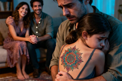 When I went to my ex-wife’s house to pick up our daughter, I noticed some red marks on her back. Her new boyfriend just laughed and said, “They’re just marks.” I smiled and replied, “Thanks… that helps more than you know.” The little girl didn’t want to take off her sweatshirt, but my ex ended up lifting it up. Then I saw it: a huge mandala tattooed on her back. “She said she wanted to look tough, like in the movies,” my ex commented as if it were nothing serious. But what happened next… was something I never imagined.