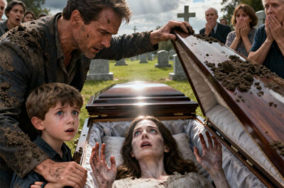 I had laid my wife to rest barely an hour when my 7-year-old son tugged my sleeve, whispering shakily, “Dad… Mom called me from inside the coffin.” I thought he was overwhelmed with grief, but the terror in his eyes made my heart sink. Without knowing why, I heard myself say, “Dig it up.” When the coffin lid swung open, everyone held their breath—because what we saw inside… changed everything.
