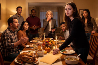 At Thanksgiving dinner, my mother raised her glass and sneered, “My eldest daughter lives luxuriously, successful… and then there’s you—oh, what a series of disappointing choices.” The whole table laughed with her, while I sat still, gripping my napkin tightly. But when she continued praising my sister like a queen, I stood up, placed an envelope on the table, and said, “If you admire her life that much… you should know the truth behind it.” The room fell silent instantly.