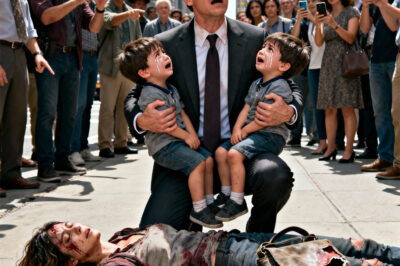 He stopped when he saw the homeless woman collapse on the sidewalk. But what left the billionaire frozen wasn’t her— it was the pair of crying twins beside her. The eyes, the nose, the dimples— they looked eerily like his own. He stepped closer and whispered, “Who… are you?” A little boy looked up through tears and asked, “Sir… are you our dad?” His heart clenched— and from that moment on, his life changed in a way he never expected.