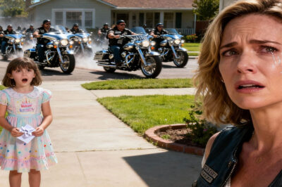 No one showed up to my daughter’s birthday party. My phone buzzed with a heartbreaking message: “Who would go to a little girl’s party without a father?” I smiled through the pain so she wouldn’t see. But just as we were about to blow out the candles, the ground began to rumble. A roar of engines filled the street: a line of motorcycles was pulling up outside. My daughter’s eyes widened, her voice trembling: “Mom… those are Dad’s friends. That’s the letter I sent them…”