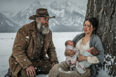 The soft murmur of the snowfall mingled with an unexpected sound: the high-pitched cry of a newborn, accompanied by the voice of a woman trying to soothe him with gentle words.