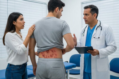 I found 30 red spots that looked like insect eggs on my husband’s back. I rushed him to the emergency room, but the doctor immediately said, “Call the police.” My husband, David, and I have been married for eight years. GT09