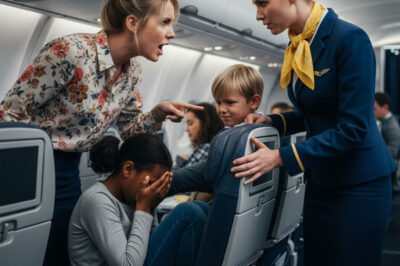Child keeps kicking black girl’s seat on plane — Flight attendant reminds but boy’s mother reacts: “My child kicks this monkey seat, what’s wrong?” The airline immediately…