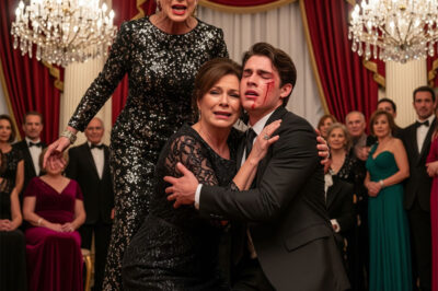 At my son’s seventeenth birthday celebration, a wealthy relative smirked and said, “Your boy’s a charity case — a nobody without a real bloodline.” I drew my son closer and gave a calm smile. “You’re right,” I replied. “He’s adopted. But—” Before I could finish, the banquet doors flew open. A tall, silver-haired man entered, his cane clicking sharply against the marble floor. The crowd gasped as he stopped before my son. “Grandson,” he said in a steady voice. “I’m sorry I’m late. From this moment on, my entire empire is yours.” Silence filled the hall.