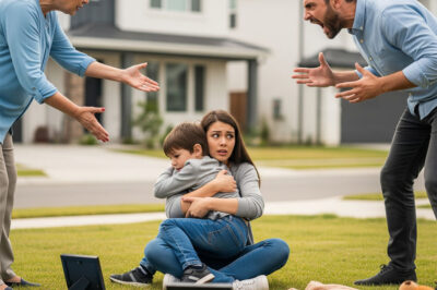 When I pulled up to my daughter’s house, her clothes and family photos were scattered across the lawn. Her husband towered over her, shoving papers into her trembling hands and yelling, “Just sign them already!” My grandson cried, “Daddy, please stop!” I rushed forward, dragging them both to safety and made one call. Thirty minutes later, a knock echoed at his door — and what followed changed everything.