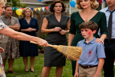 My ex-husband showed up at our son’s birthday party with his new wife. She handed my boy a broom and said, “Go help your mother clean up, that’s what you’re supposed to do.” My son looked at me, his cheeks burning with embarrassment. I didn’t say a word… not until he unwrapped his last present. And the second she saw what was inside, she went pale.
