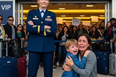 Just as we reached the boarding gate, the staff blocked me and my little boy. “Your tickets were canceled,” she announced coolly. “A VIP needed those seats.” My son started crying, squeezing my fingers. I didn’t bother to argue; I just pulled out my phone and sent a single message. Five minutes later, the entire terminal froze as the speakers blared: “Attention: This flight is now suspended indefinitely by order of the Security Command.” The airport manager sprinted toward us, drenched in panic sweat. “Ma’am,” he stuttered, “this is all… a horrible misunderstanding.”