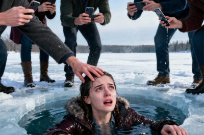My son-in-law’s family thought it was “funny” to push my daughter into a frozen lake. They held her in the ice-cold water, recording and laughing hysterically, then mocked her: “Look at the drama queen!” And her husband simply stood there, coldly filming every second as if it were entertainment. When she finally managed to get out, trembling and gasping for breath, I rushed forward screaming for help—yet the crowd around us just watched, indifferent. When the ambulance arrived, my hands were still shaking with rage. I pulled out my phone and dialed a familiar number. My brother, a former Marine, picked up. I said only one sentence: “Do it. It’s time they paid.” And less than twenty-four hours later… that entire family collapsed in a way they never saw coming.