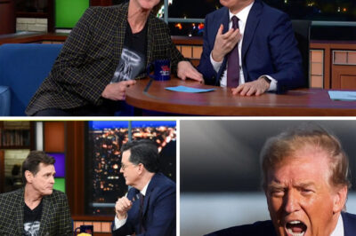 SH0CK: T.R.U.M.P ERUPTS After STEPHEN COLBERT & JIM CARREY EXPOSE His “DARK TRUTH” LIVE ON TV — On-Air Smackdown Triggers TOTAL MELTDOWN at MAR-A-LAGO Late-night TV exploded when Stephen Colbert teamed up with Jim Carrey for a savage, no-filter takedown of D.O.N.A.L.D T.R.U.M.P. Colbert opened with a cutting monologue, mocking T.r.u.m.p’s legacy as a crumbling performance — then unleashed Carrey in full, unhinged parody mode. Carrey stormed the stage delivering what fans called his sharpest Trump impression ever, roasting scandals, ego spirals, and endless grievances. “I never lie — I just REWRITE the past!” he shouted, as the audience went wild and Colbert piled on with brutal jabs. Insiders say Trump was watching live — and completely lost control. Witnesses at Mar-A-Lago described frantic pacing, yelling at aides, calling Carrey a “has-been clown,” and demanding someone “shut the broadcast down.” But before the atmosphere could cool down, Stephen dropped a new bombshell that completely defeated Trump… Within minutes, the segment went viral, with many calling it “the hardest late-night roast Trump has ever taken