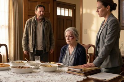 My son hit me, but I remained silent. The next morning, I cooked a sumptuous feast. He came downstairs, saw the lace tablecloth and the cookies, smiled, and said, ‘So, Mom, you finally learned,’ but his face changed color as soon as he saw the person sitting at the table…