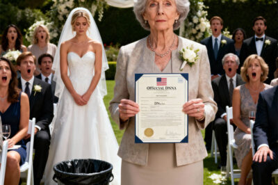 At my son’s wedding, they replaced my seat with a trash can. “It’s just a joke, don’t be so dramatic,” my daughter-in-law said. Everyone laughed. But when I revealed the DNA test results for my “grandson,” the guests were stunned. The harpy had nowhere to hide.