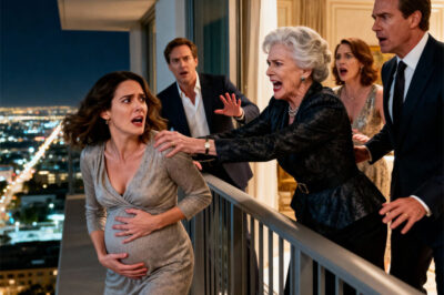 I raised my glass and smiled. “I’m pregnant.” The living room glowed under the chandeliers until my mother-in-law let out an icy laugh. “Nice trick,” she said. “Are you trying to steal my son’s millions?” Before I could react, she shoved me toward the balcony railing. “Try it. Jump… or admit you’re lying.” Hours later, in the emergency room, the doctor looked at the ultrasound and said quietly, “It’s not a fake pregnancy… but what we’ve found will change this family forever.”