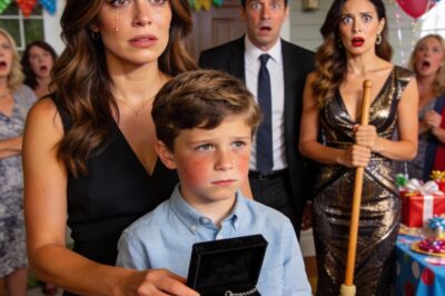 My ex-husband showed up at our son’s birthday party with his new wife. She handed my boy a broom and said: “Go help your mother clean—it’s what you’re supposed to do.” My son looked at me, his cheeks burning with shame. I didn’t say a word… until he opened his last gift. And the second she saw what was inside, all the color drained from her face.