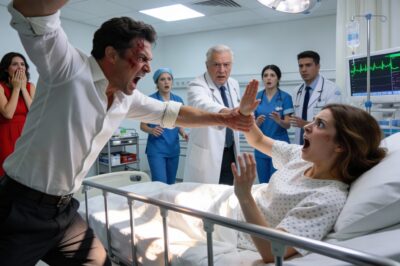 He roared, “You humiliated me in front of the investors!” and began beating me right there in the clinic, certain I was alone and powerless. He had no idea my father—the owner of this hospital—was standing just behind the door, hearing everything, hand on the handle, ready to step in and destroy his life the moment he crossed that threshold…