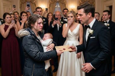 Six weeks after Mason pushed me and our newborn into a whiteout, I could still hear his last words: “You’re going to be okay. You always survive.” Now I stood at the back of his dazzling wedding, my baby asleep against my chest, a sealed envelope burning hot in my hand. When he saw me, his smile cracked. “What are you doing here?” he hissed. I whispered, “Giving you what you forgot… and taking back what you stole from me.” Then the music stopped.