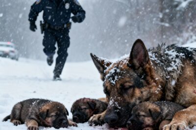 A police officer found a dog with her puppies tied up in the snow — But what he saw next made him cry!