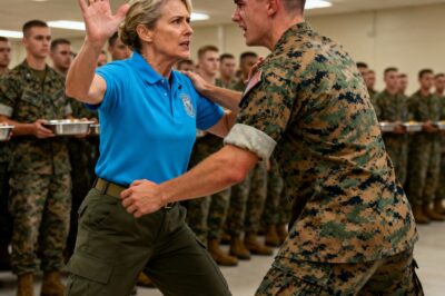 A Marine shoved her in the dining hall without knowing she held the highest rank in the entire base: “You don’t belong in this line, doll”…