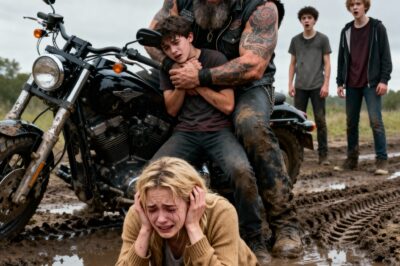 The Three Teenagers Thought It Was Funny to Mock the Blind Girl and Toss Her Cane Into the Mud While She Cried Helplessly in the Park, Not Knowing That a Towering, Scarred Biker Would Suddenly Appear on a Roaring Harley, Take Control, Punish Them, and Then Reveal a Shocking Secret About Her Survival That Left Everyone Frozen and Questioning Everything They Thought They Knew